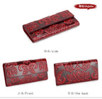 Genuine Leather Purse Women Large Real Leather Clutch Long Women's Cow Leather Purses Floral Ladies Wallets