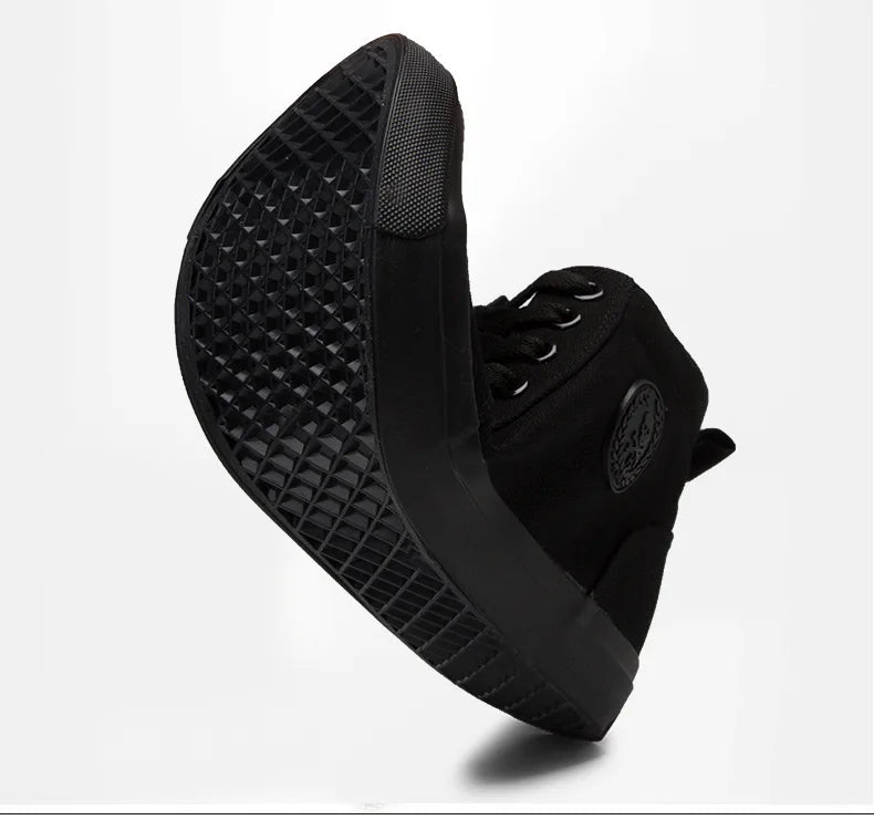 Men's High-Top Canvas Sneakers Slip-On Lace-Up Casual All-Black Basic Skate Shoes for Students Flat Sole Comfortable Sport Shoes