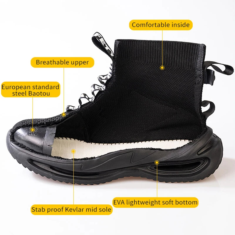 Men Work Safety Boots Steel Toe Shoes Safety Boots Anti-smash Anti-puncture Work Sneakers Indestructible Shoes New