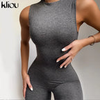 kliou Pencil Jumpsuit Women Full Seasons Casual Fitness Sporty Playsuit Sleeveless Slim Activewear  All In One Jumpsuit Clothing