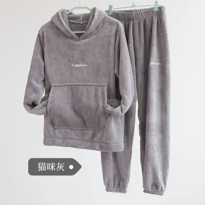 Winter Coral Fleece Pajama Set Women Thick Warm Flannel Velvet Cozy 2 Pieces Long Sleeve Sleepwear Suit Lady Clothing Homewear