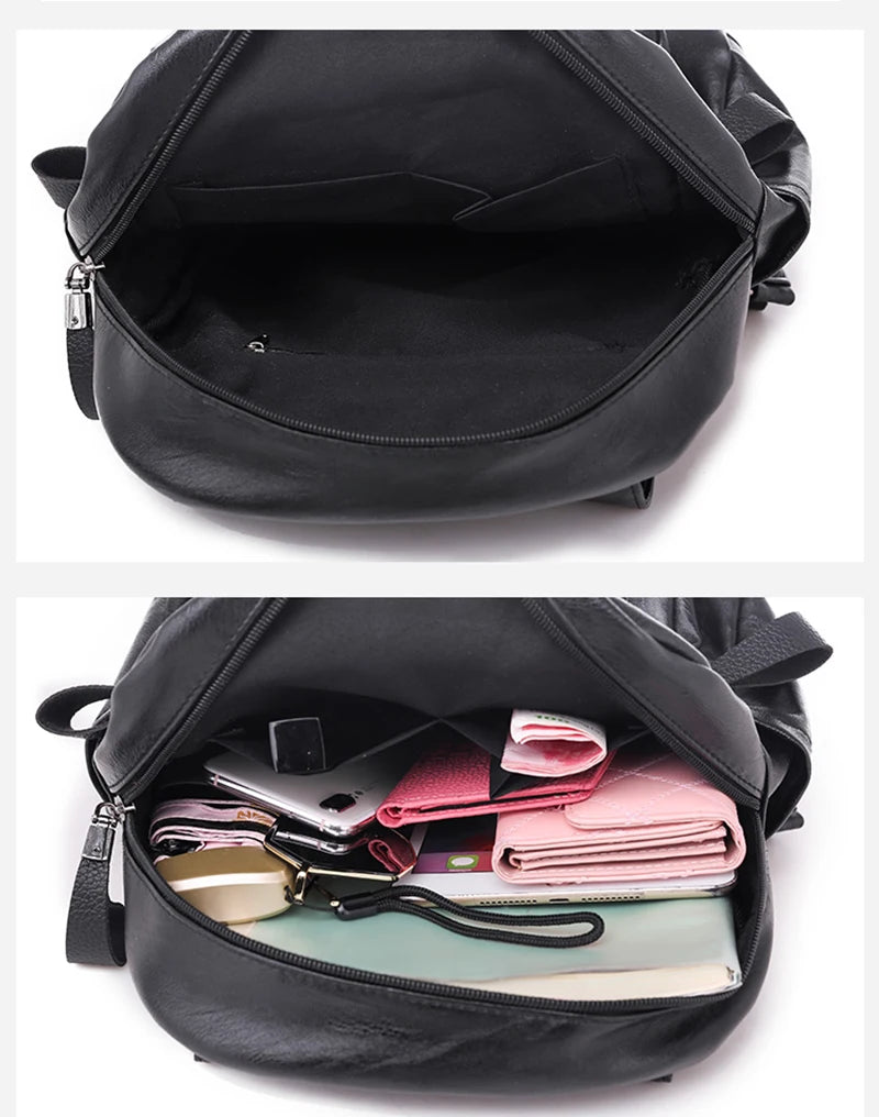 Yogodlns Luxury Backpack For Women Soft PU Leather Backpack Travel Large Capacity School Bag Double Zipper Business Knapsack