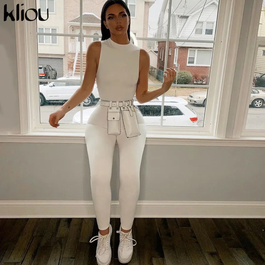 kliou Pencil Jumpsuit Women Full Seasons Casual Fitness Sporty Playsuit Sleeveless Slim Activewear  All In One Jumpsuit Clothing