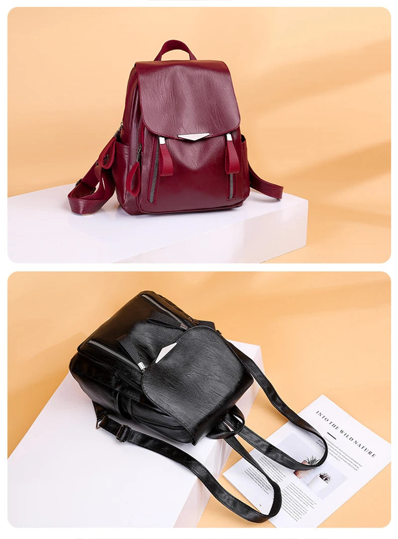 Yogodlns Luxury Backpack For Women Soft PU Leather Backpack Travel Large Capacity School Bag Double Zipper Business Knapsack
