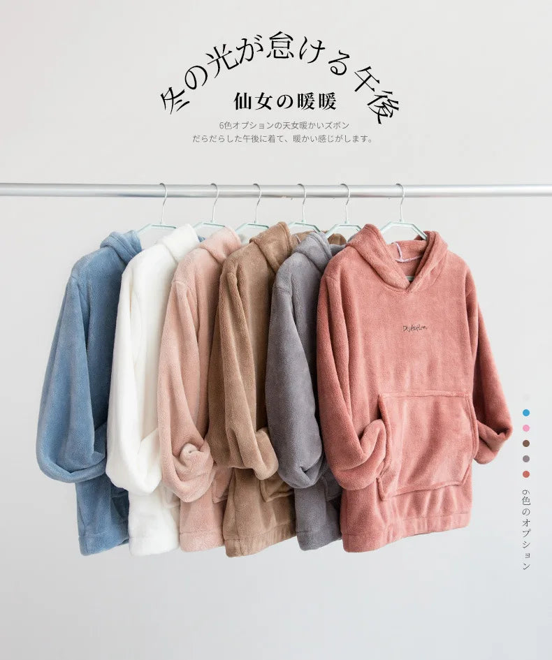 Winter Coral Fleece Pajama Set Women Thick Warm Flannel Velvet Cozy 2 Pieces Long Sleeve Sleepwear Suit Lady Clothing Homewear