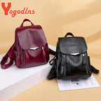 Yogodlns Luxury Backpack For Women Soft PU Leather Backpack Travel Large Capacity School Bag Double Zipper Business Knapsack