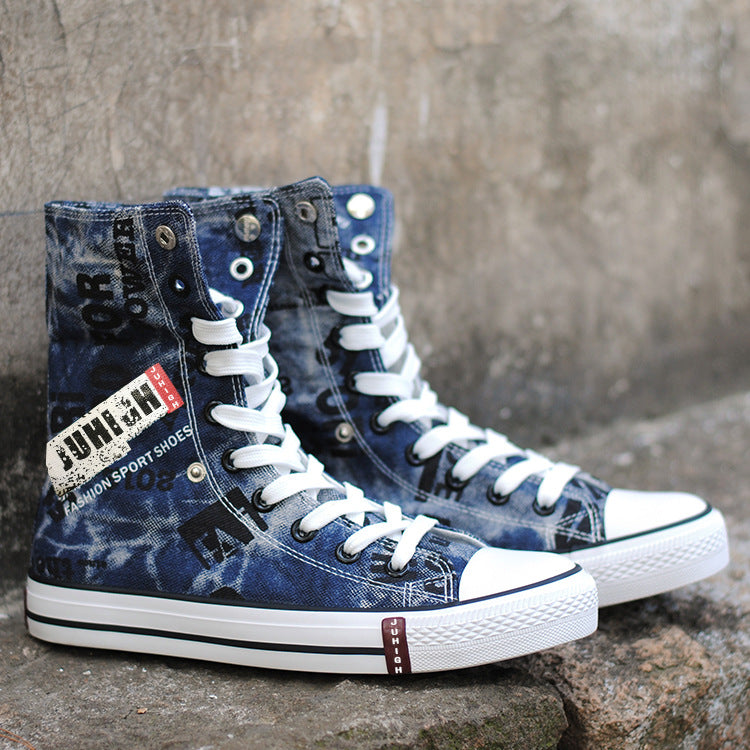 Men's Casual Shoes Blue Vulcanized Canvas Shoes for Men High Top Sports Shoes Breathable New Men Denim Shoes Zapatillas Hombre