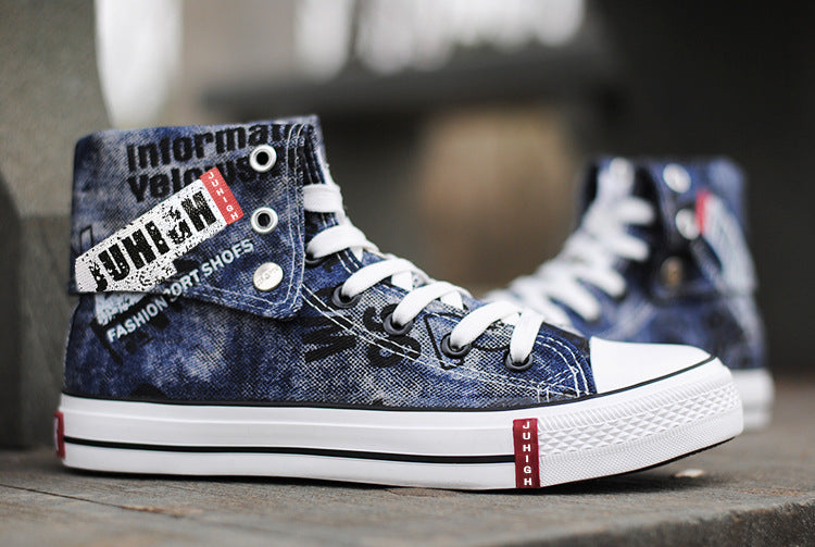 Men's Casual Shoes Blue Vulcanized Canvas Shoes for Men High Top Sports Shoes Breathable New Men Denim Shoes Zapatillas Hombre