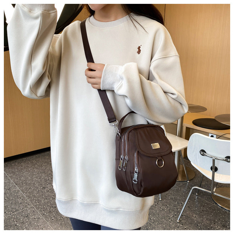 1PC Lady Casual Messenger Bag, Solid Color Multi-function Purse, Multi-layer Lightweight Oxford Handbag, Suitable for Going Out