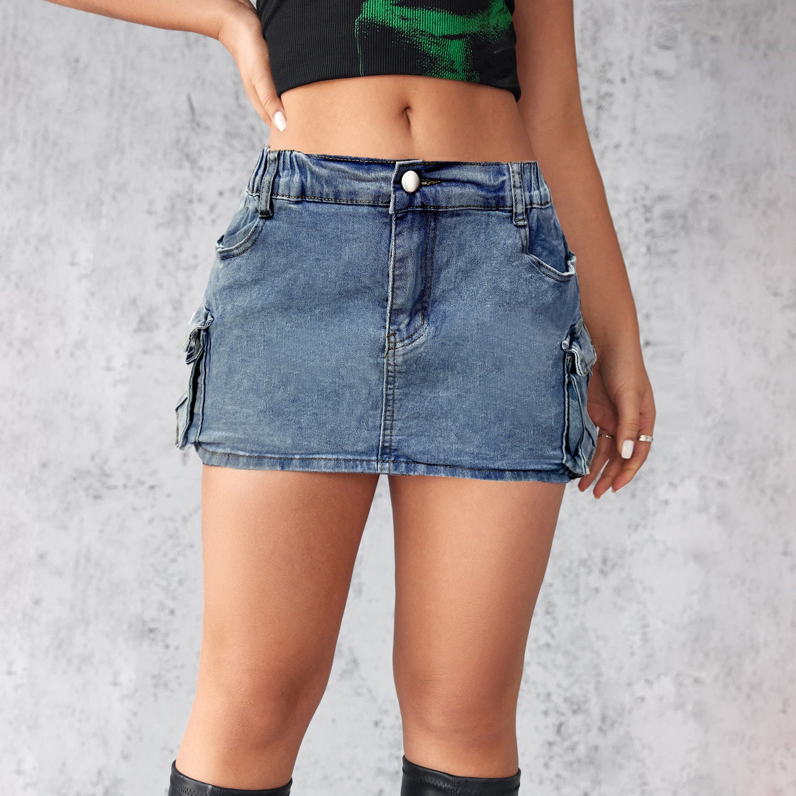 Denim Skirt Women Short Jeans Y2k Cargo Skirt Hip Wrap Elegant Splice Skirts Casual Pocket Button Streetwear Sexy Summer 2024