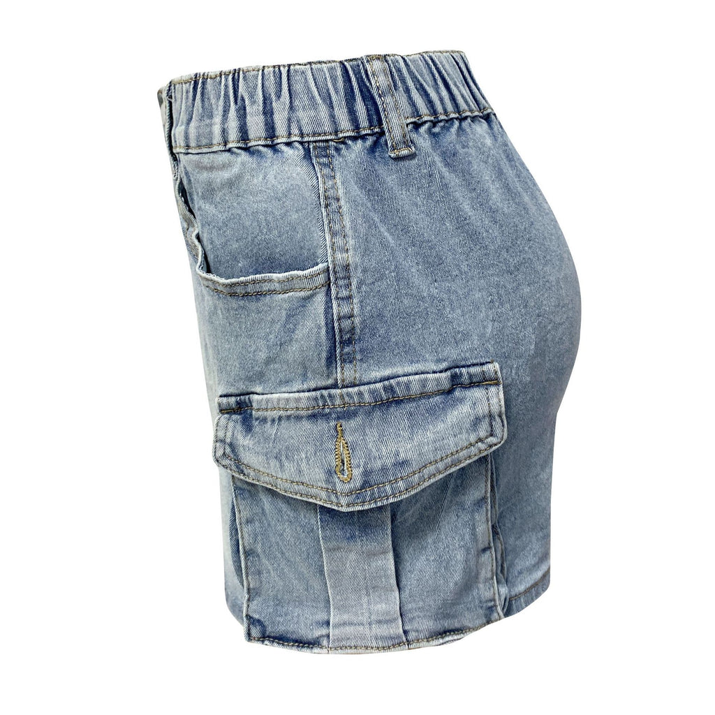 Denim Skirt Women Short Jeans Y2k Cargo Skirt Hip Wrap Elegant Splice Skirts Casual Pocket Button Streetwear Sexy Summer 2024