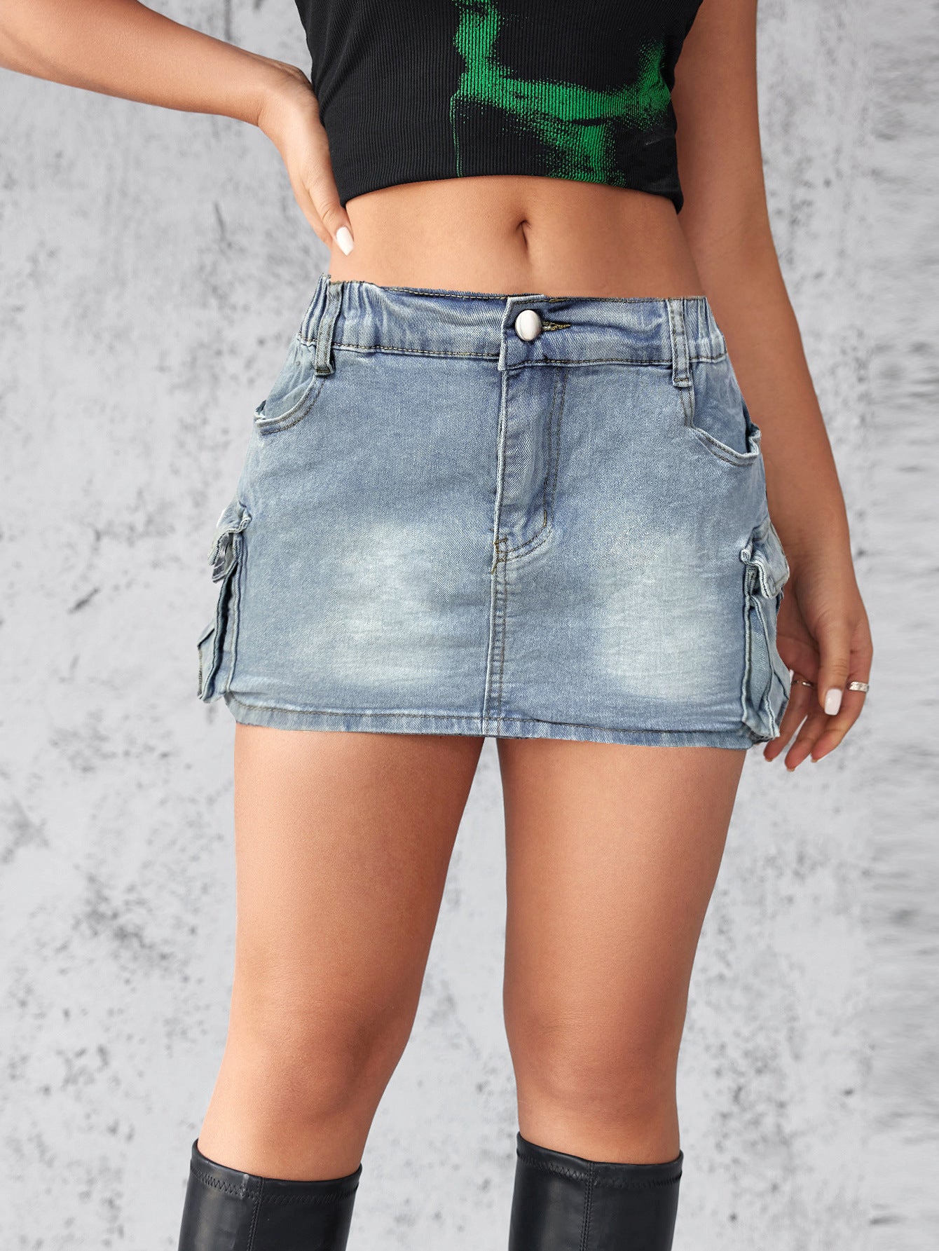 Denim Skirt Women Short Jeans Y2k Cargo Skirt Hip Wrap Elegant Splice Skirts Casual Pocket Button Streetwear Sexy Summer 2024