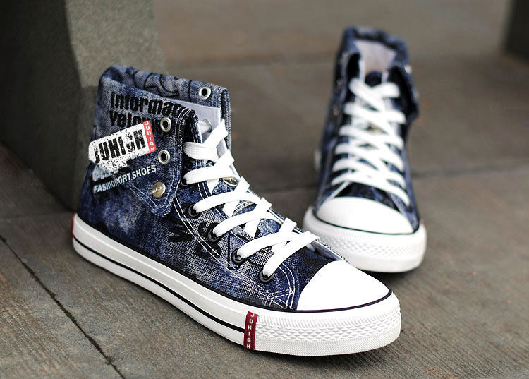 Men's Casual Shoes Blue Vulcanized Canvas Shoes for Men High Top Sports Shoes Breathable New Men Denim Shoes Zapatillas Hombre