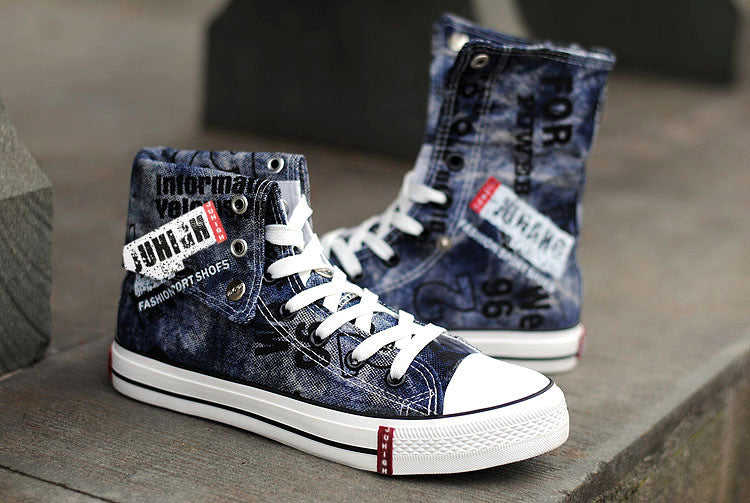 Men's Casual Shoes Blue Vulcanized Canvas Shoes for Men High Top Sports Shoes Breathable New Men Denim Shoes Zapatillas Hombre