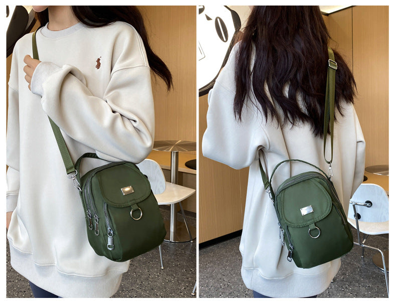 1PC Lady Casual Messenger Bag, Solid Color Multi-function Purse, Multi-layer Lightweight Oxford Handbag, Suitable for Going Out