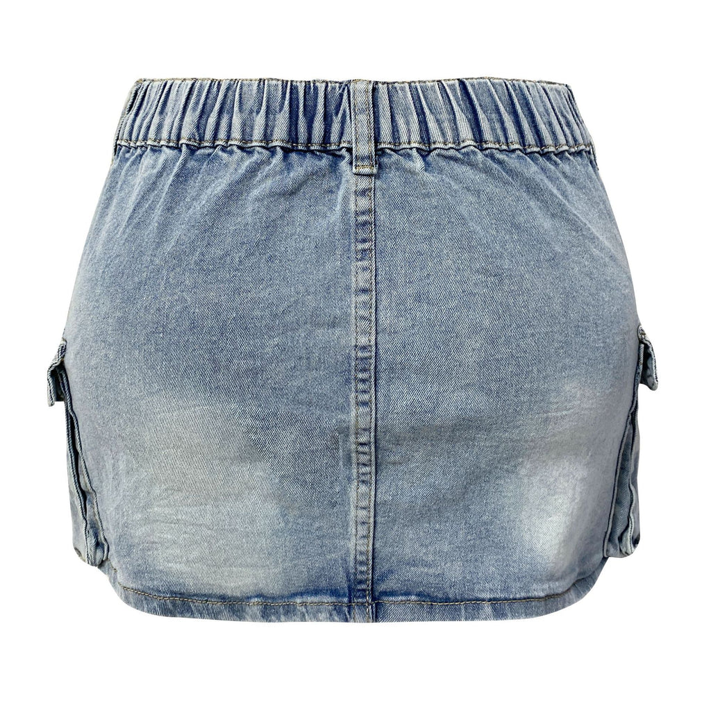 Denim Skirt Women Short Jeans Y2k Cargo Skirt Hip Wrap Elegant Splice Skirts Casual Pocket Button Streetwear Sexy Summer 2024