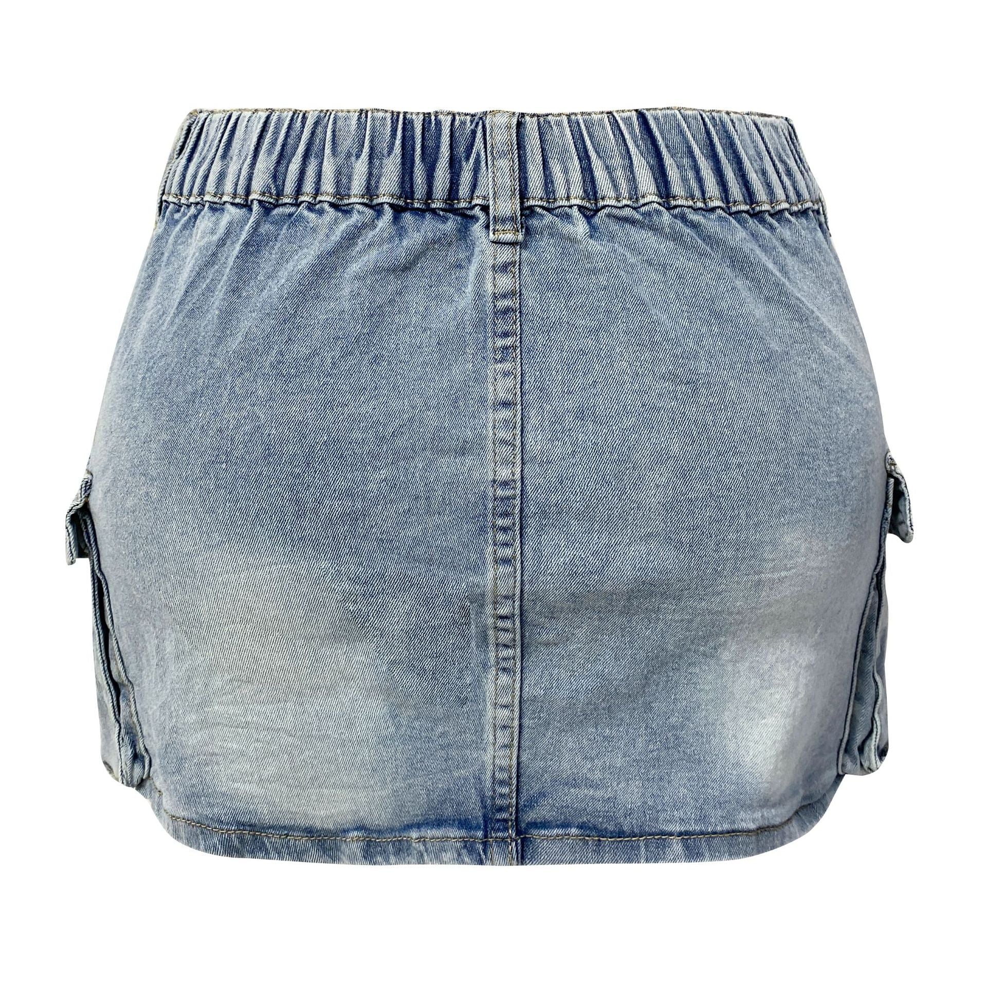 Denim Skirt Women Short Jeans Y2k Cargo Skirt Hip Wrap Elegant Splice Skirts Casual Pocket Button Streetwear Sexy Summer 2024