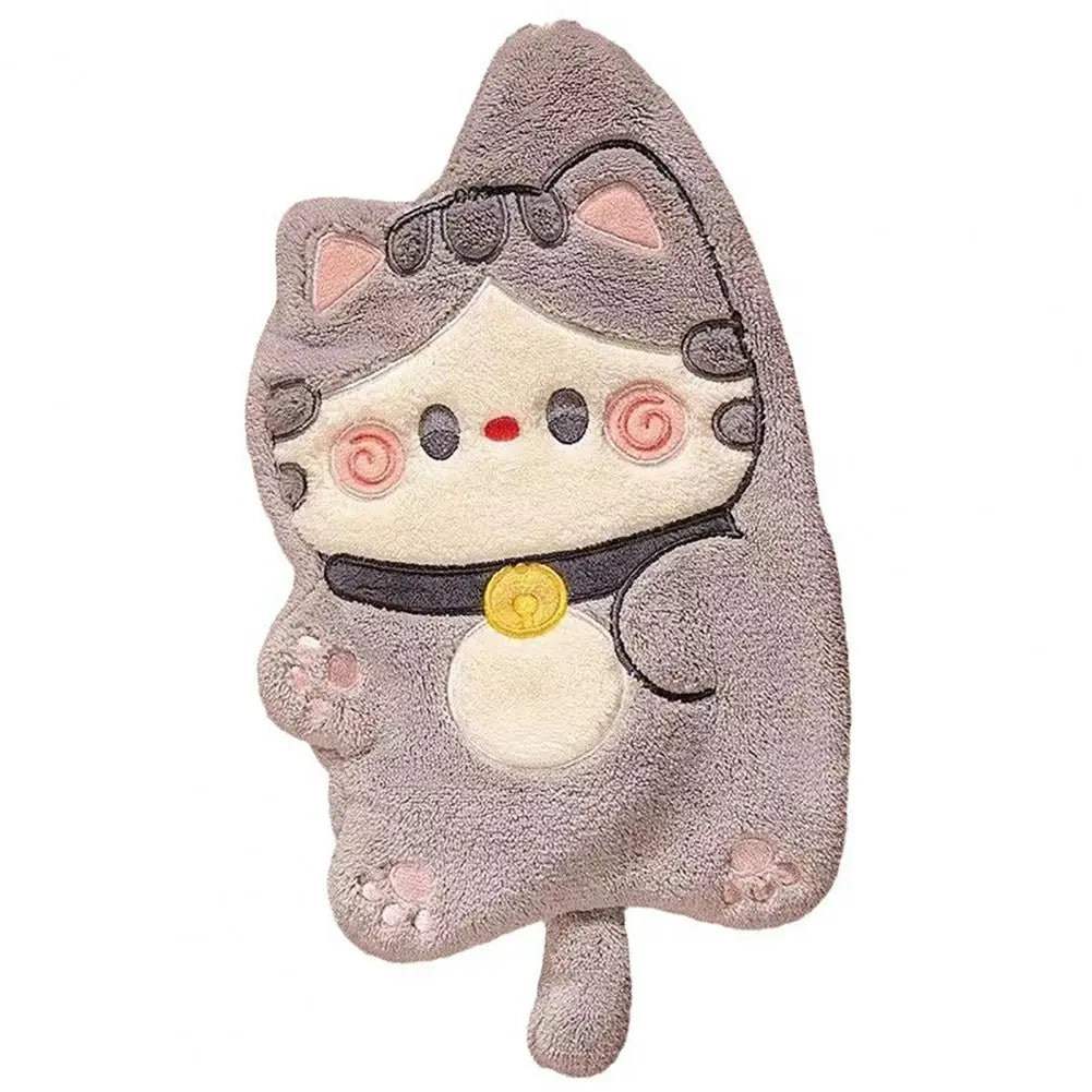 Kitchen Hand Towel Cartoon Cat Shape Highly Water Absorbent Face Washing Towel Coral Fleece Hanging Towel Home Decoration