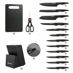 16 Pieces Carbon Steel Kitchen Knife Block Set with Cutting Board, Inner Sharpener, and 6 Steak Knives, Dishwasher Safe