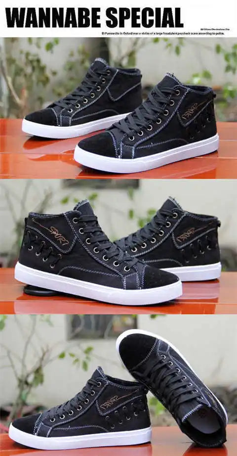 Men's Canvas Shoes Flat High-top Vulcanized Shoes Men's Sneakers Men's Black Casual Canvas Shoes Men's Shoes Sneakers