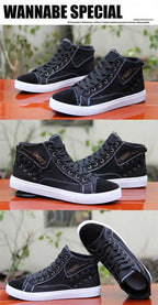 Men's Canvas Shoes Flat High-top Vulcanized Shoes Men's Sneakers Men's Black Casual Canvas Shoes Men's Shoes Sneakers