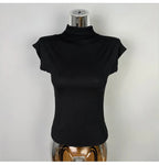 Female Streetwear Basics Versatile Tops Women Sexy Turtleneck Short Sleeve T-Shirts Solid Slim Fit Summer Causal Tees Shirts