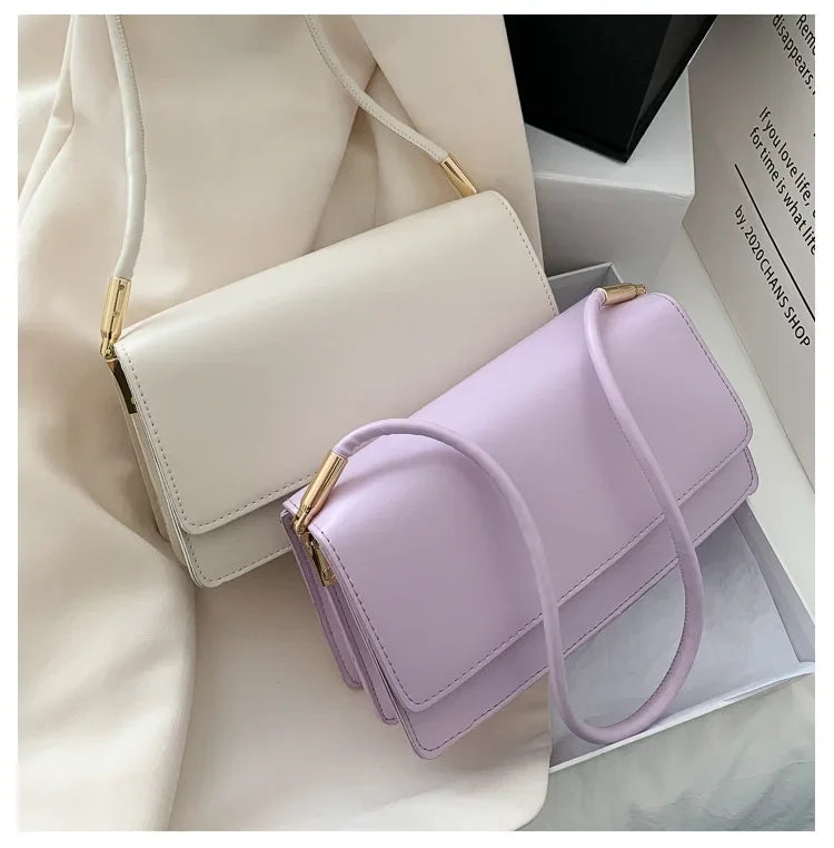 Fashionable Women Shoulder Bag PU Leather Armpit Handbag Casual Small Square Purse for Ladies Stylish Solid Color Crossbody Bag