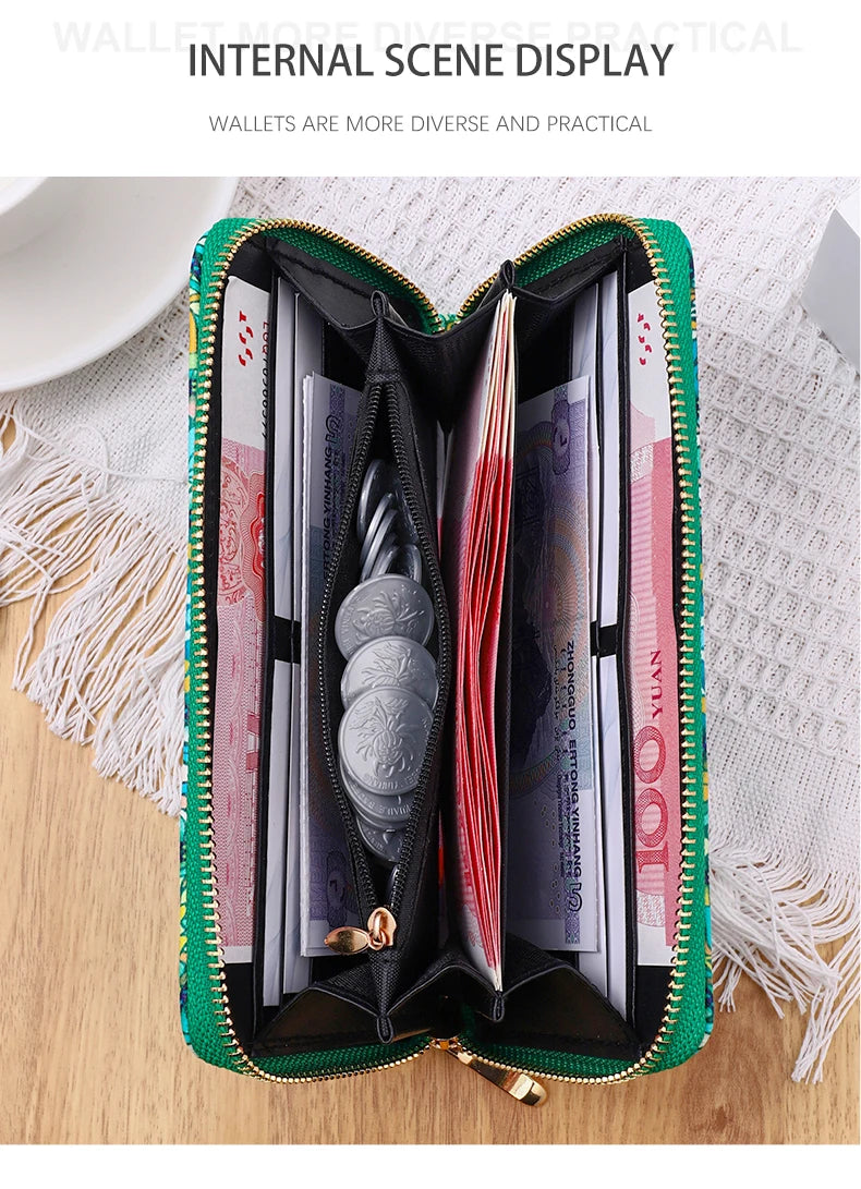 New fashionable lady zipper PU handbag purse with multiple clips and mobile phone compartments to travel, business, high-capacit