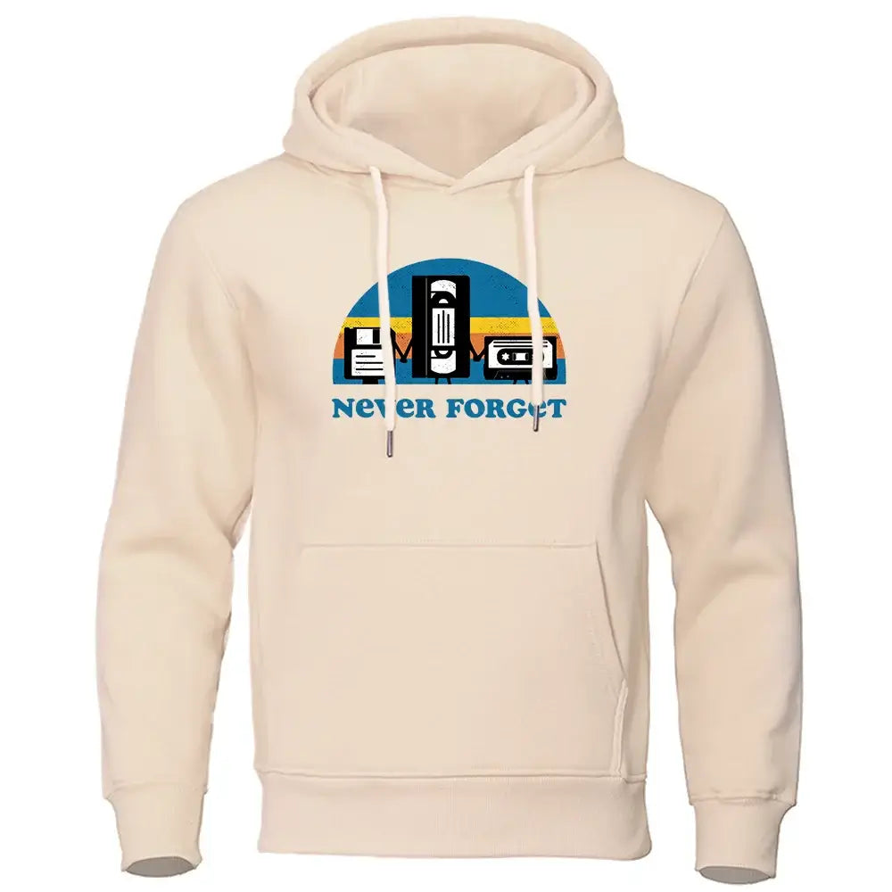 Never Forget The Old Radio Men Clothes Comics Hoodie Long Sleeves Vintage Crewneck New Hoodies Autumn Fleece Loose Hoody Mens