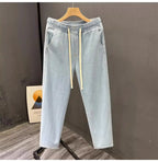 Men's Casual Loose Straight Leg Jeans Thin Wear Resistant Spring Autumn Vintage Workwear Durable Cotton Denim Trousers