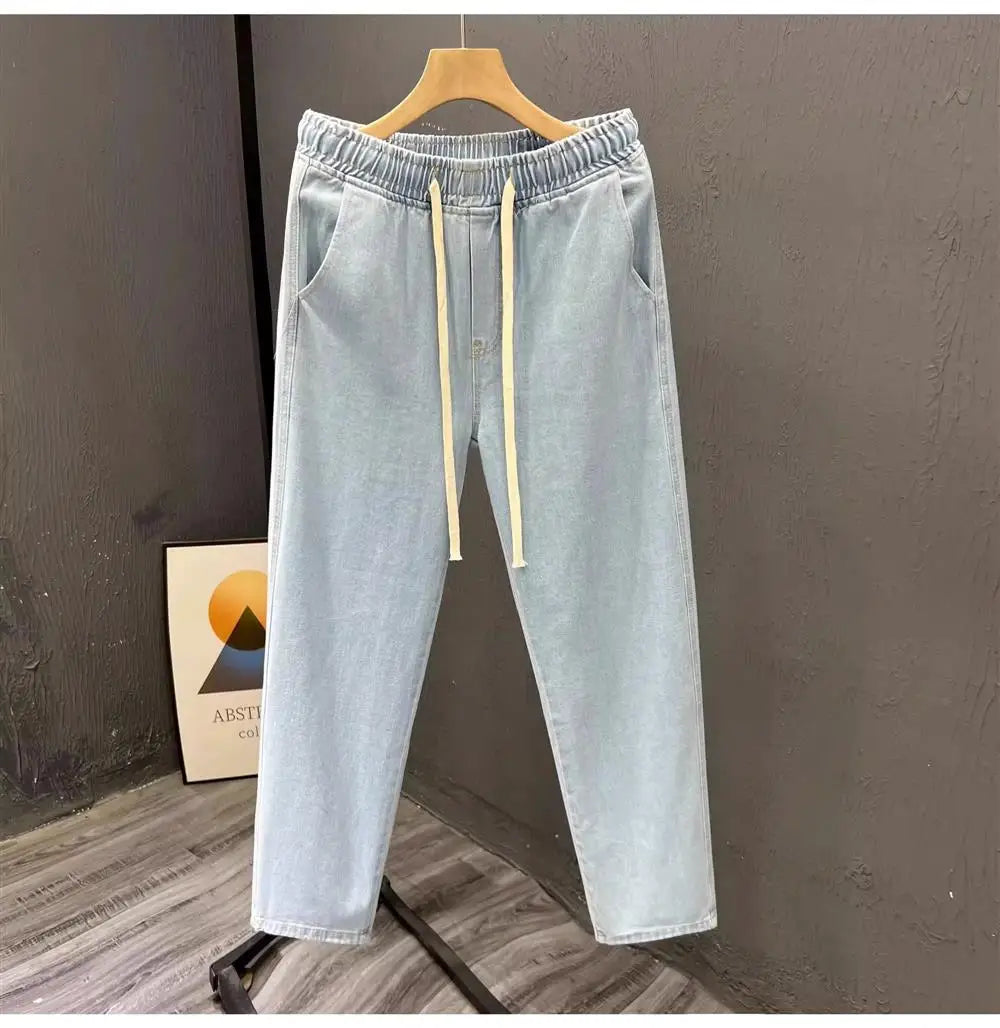 Men's Casual Loose Straight Leg Jeans Thin Wear Resistant Spring Autumn Vintage Workwear Durable Cotton Denim Trousers