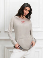 GuliriFei Women’s Loose Hoodies Bow Embroidery Long Sleeve Oversized Sweatshirts Streetwear Aesthetic Pullover Tops