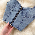 Skirt Sets Women Denim Skirts Two Piece Set Tanks Sleeve Less Slim Fit Vests High Waist Jeans Button Streetwear Summer