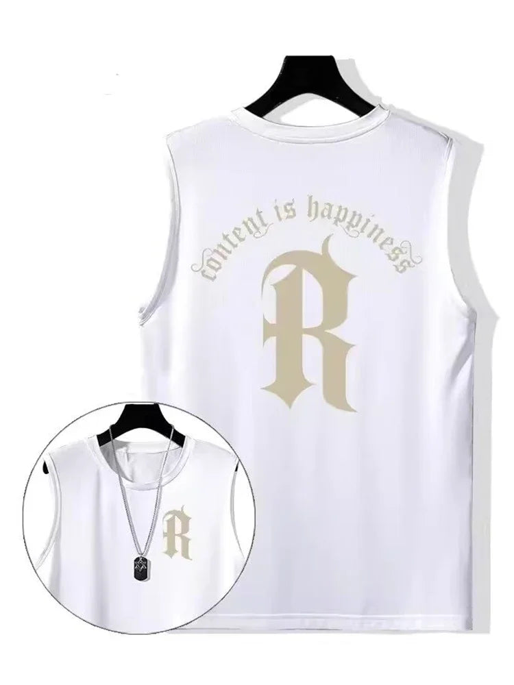 Summer Letter Print Men's Tank Top Hip Hop Fashion Sleeveless T-shirts Y2K Streetwear Oversized Tops Vintage Vest Clothing