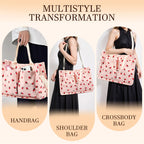Tote Bag Cute Strawberry Patched Purse for Women Fabric Large Capacity Tote Purse Enduring Tote Bag with Adjustable Shoulder