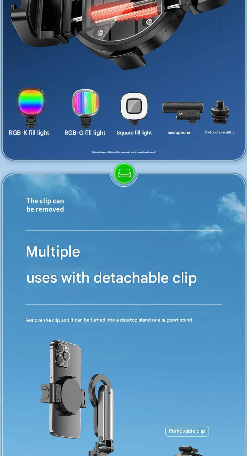 Upgraded Multi-Function Foldable Magnetic Phone Holder Selfie Stick, DSLR-Style Rotation Tripod Portable Remote ControlUpgraded