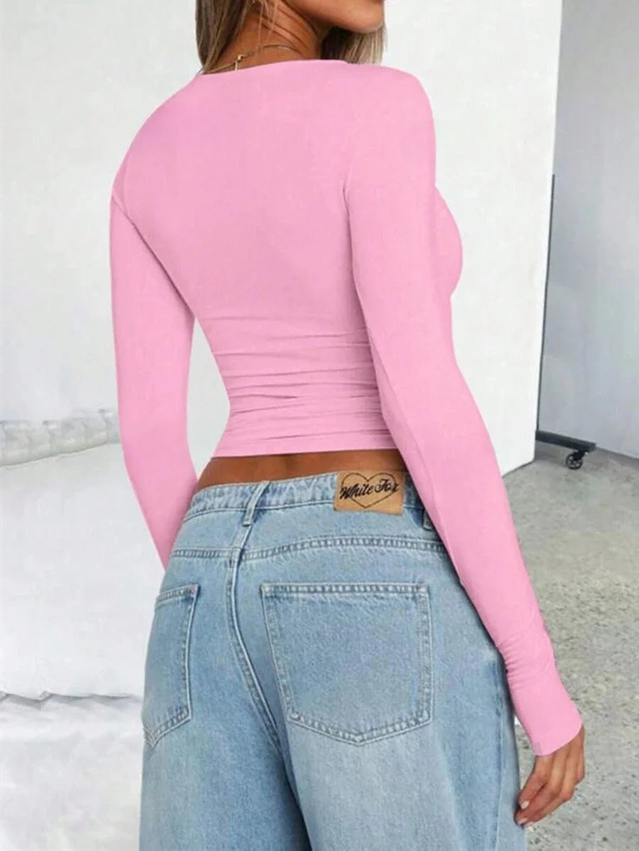 Womens Long Sleeve Shirts Basic Spring Crop Tops Fall Fashion Layering Slim Fitted Y2k Tops