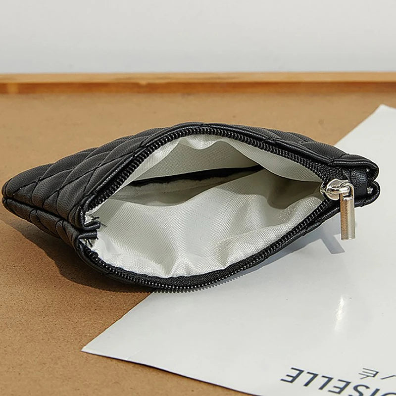 Women Small Coin Purse PU Leather Zipper Wallets Pouch Plaid Print Change Purses Business Card Holder Ladies Mini Coin Bag