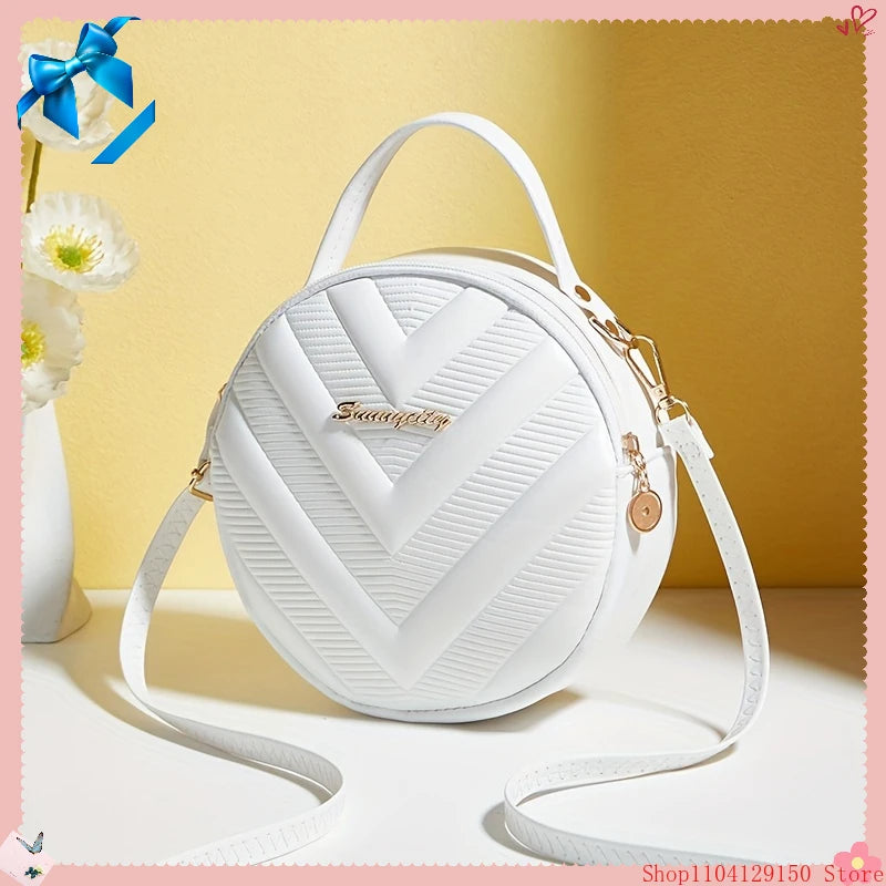 Chic Circle Crossbody Purse for Women - V-Quilted  Detachable Strap  Interior Pockets for Daily Use