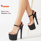 Summer High Heels Transparent Open Toe Woman Sandals Buckle Strap Stripper Shoes 17CM Party Stiletto Thin Heels Platform Shoes