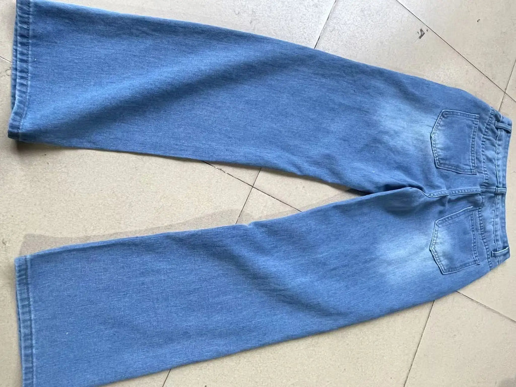 Mom Jeans Women Denim Pant Wide Leg Long Pants Hole High Waist Straight Trousers Y2k Streetwear Work Splice Casual 2025 Punk