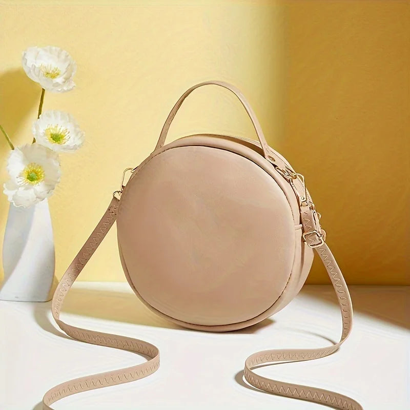 Chic Circle Crossbody Purse for Women - V-Quilted  Detachable Strap  Interior Pockets for Daily Use