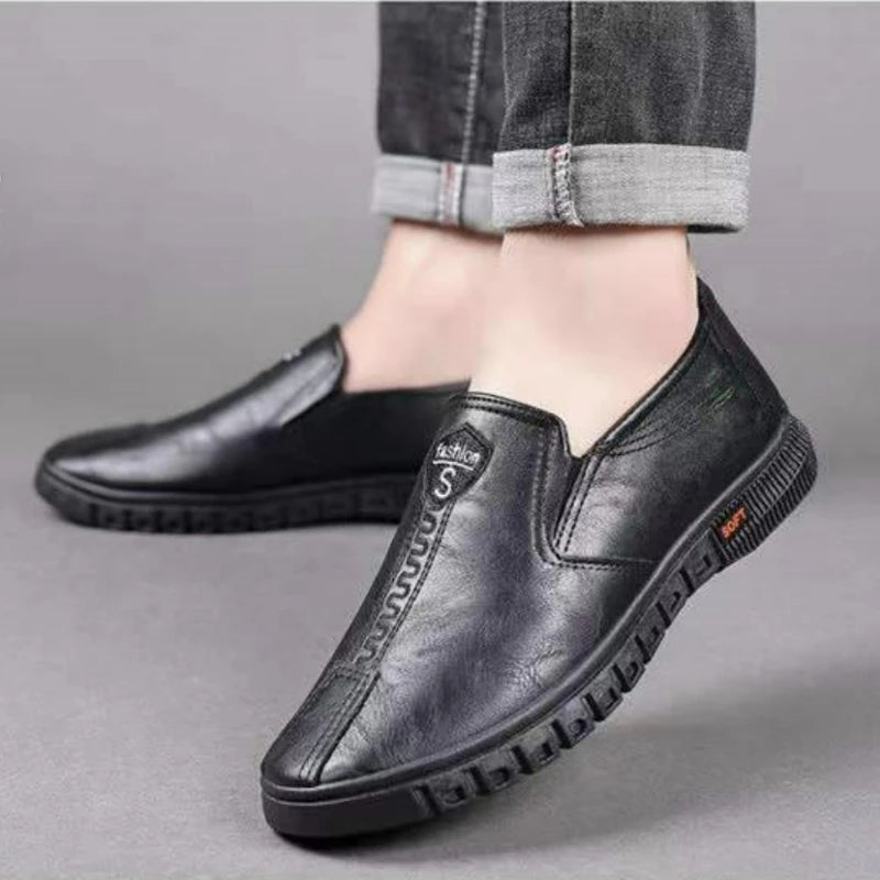 Men Leather Shoes Soft Sole Casual Shoes Autumn Comfortable Business Flats Man Lightweight Work Shoes Slip-on Driving Shoe Tenis