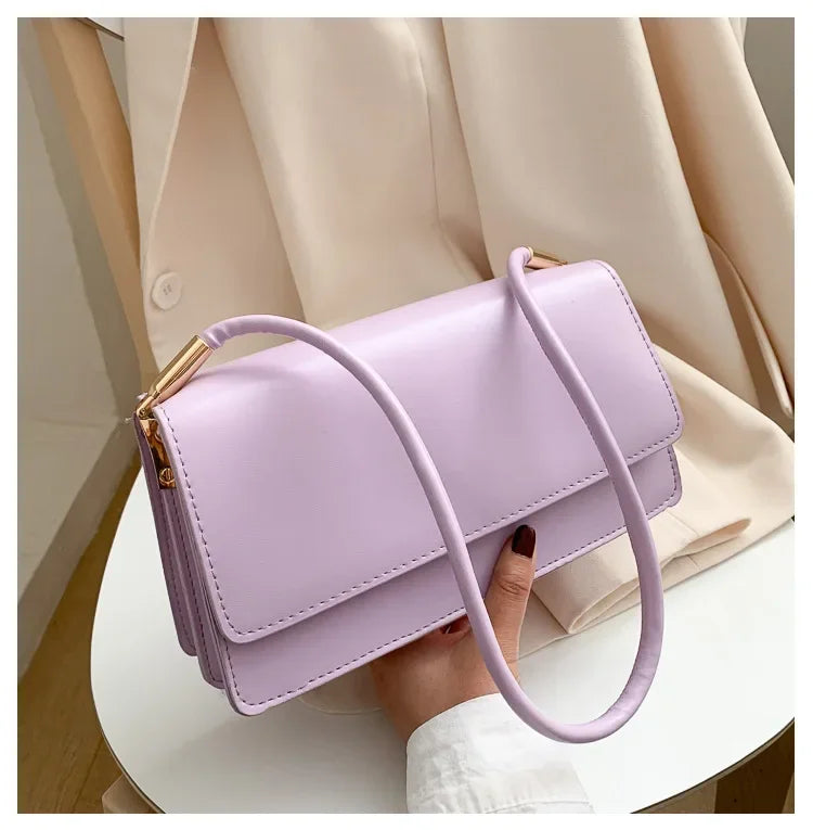 Fashionable Women Shoulder Bag PU Leather Armpit Handbag Casual Small Square Purse for Ladies Stylish Solid Color Crossbody Bag