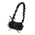 Stylish Casual Pleated Shoulder Bag with Novelty Bowknot PU Leather Handbag Purse for Female