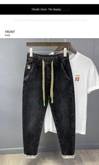 Harajuku Fashion Men's Printed Cargo Vintage Harem Pants Elastic Waistband Baggy Jeans for Casual Spring and Autumn Denim Pants