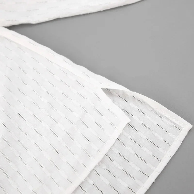 Women Jacquard Puff Sleeves Two Piece Sets for Summer Fashion Loose Shorts and Long Sleeved Shirt Outfits