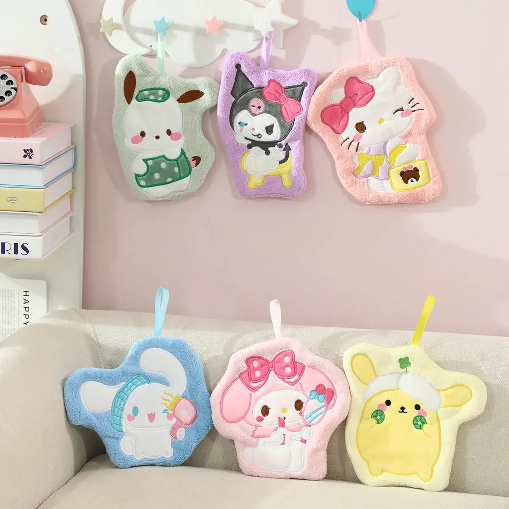 Hello Kitty Towel Kitchen Bathroom Kawaii Cinnamoroll Coral Velvet Hanging Kitchen Children's Absorbent Hand Towel Square Towel