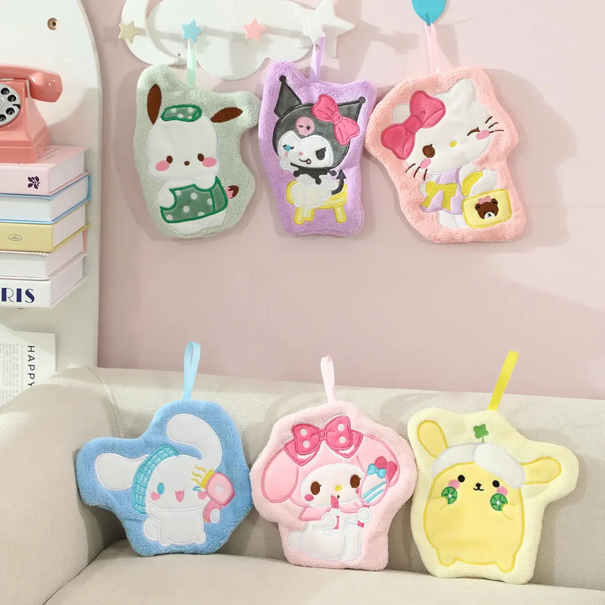Hello Kitty Towel Kitchen Bathroom Kawaii Cinnamoroll Coral Velvet Hanging Kitchen Children's Absorbent Hand Towel Square Towel