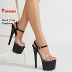 Summer High Heels Transparent Open Toe Woman Sandals Buckle Strap Stripper Shoes 17CM Party Stiletto Thin Heels Platform Shoes
